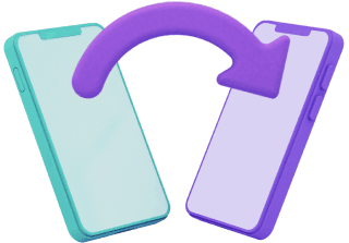 Ilustración de un teléfono con flecha morada a otro teléfono
